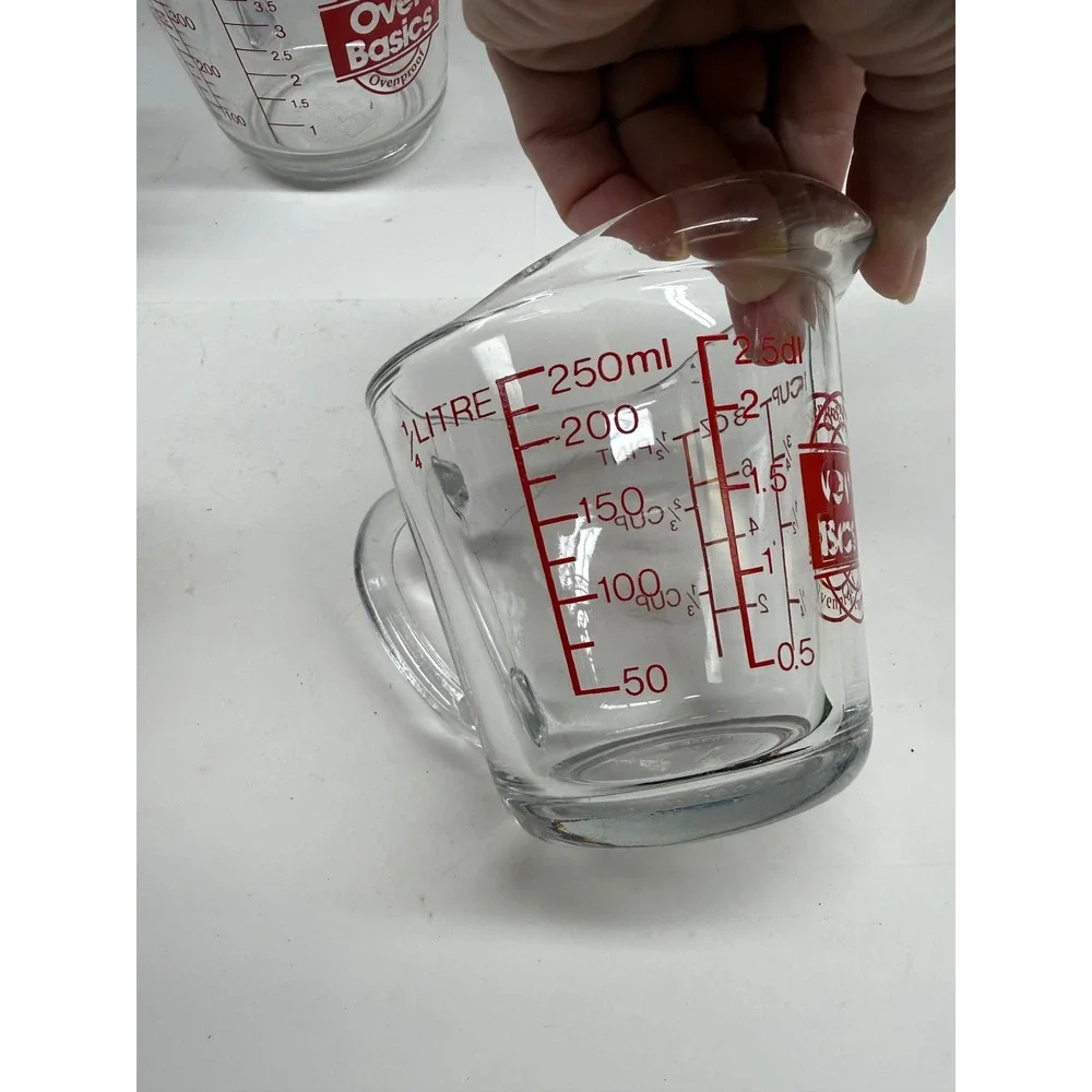 Anchor Hocking Oven Basics Glass Measuring Cup Lot 5pc Assorted Sizes Clear Red